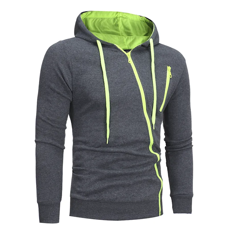 Mäns Hoodies Sweatshirts Diagonal Zipper Casual Slim Hoodig Cardigan Lapel Sweater Solid Color Design Långärmad Toppskjorta