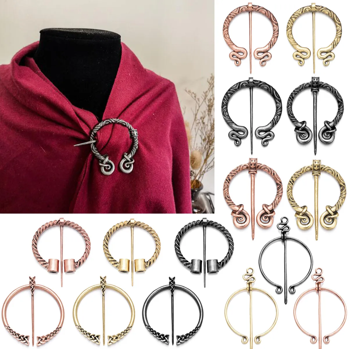 New Fashion Antique Copper Silver Vintage Womens Scarf Pin Brooch Cardigan Sweater Lapel Round Pins Brooches Clip Jewelry Gifts for Women