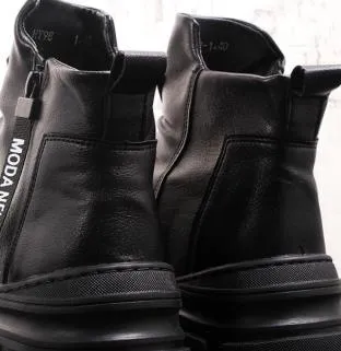 Hot Sale-Le Boots Mjukt Läder Casual Man Skor Mode Nattklubb Män Zipper Stövlar Svart Vit 5 # 20 / 20d50