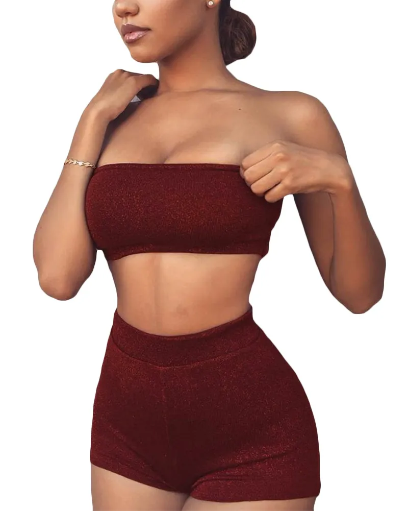 Sexiga Kvinnor Bodycon Två Pieces Set Crop Top Shorts Sets Ärmlös Backless Casual Top Byxor Clubwear 2 Piece Outfits för Kvinnor C19021601