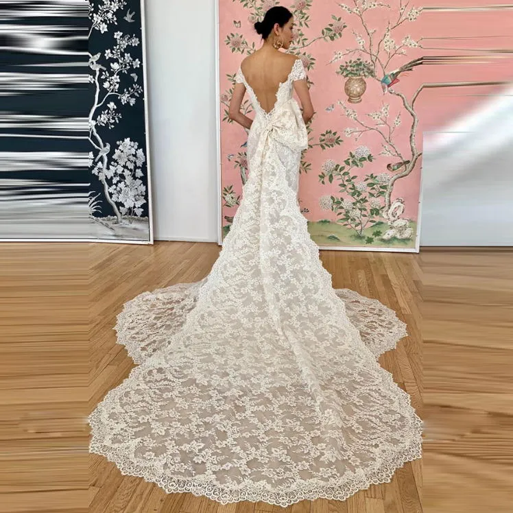 Backless Full Lace Bröllopsklänningar från axeln Plus Size Mermaid Wedding Dress Vintage Sexy Bridal Gowns Vestido de Novia
