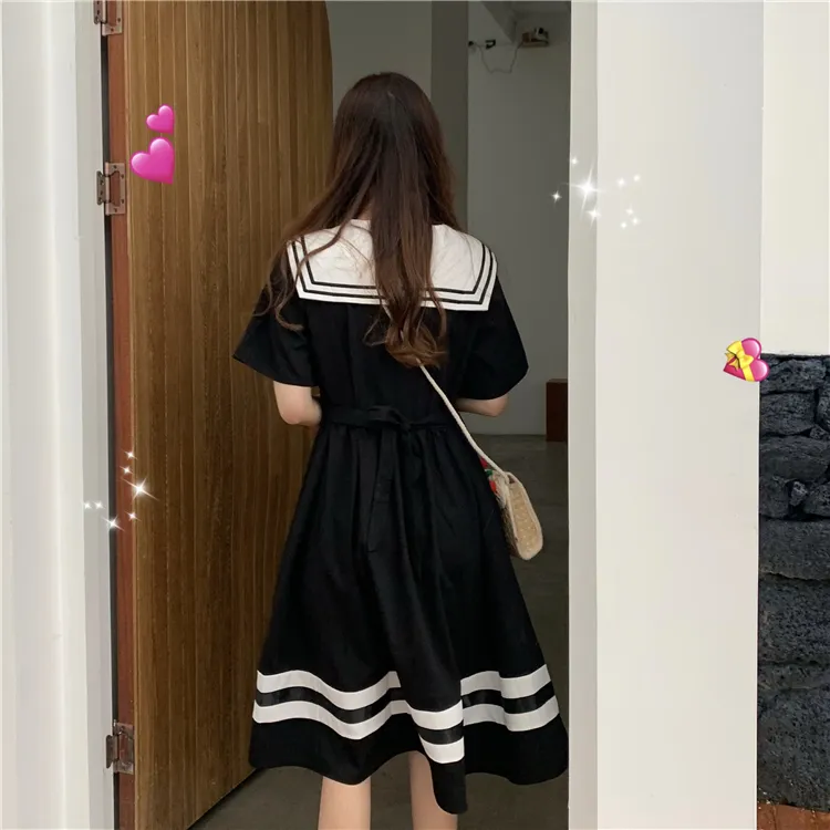 Casual Dresses Korean Summer College Style Sweet Sailor Collar