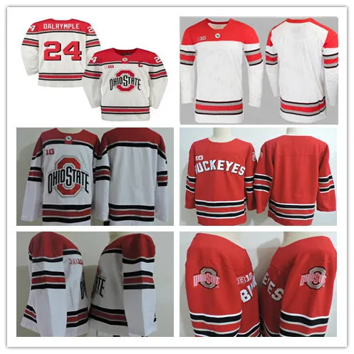 Özel erkek Ohio State Buckeyes Hokey Formaları Büyük On Dikişli Kırmızı Beyaz Herhangi Bir Numara Adı 3 Sasha Larokque 26 Mason Jobst 7 Wyatt Ege