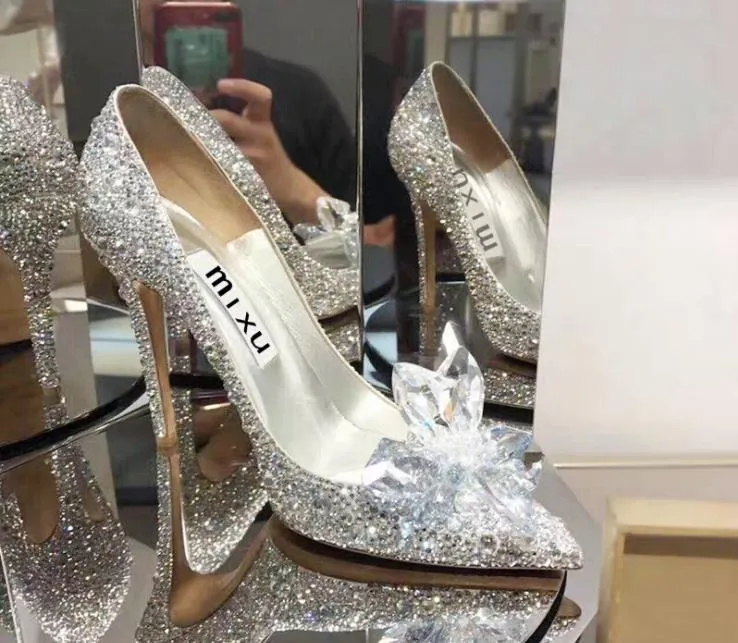 Nupcial casamento strass sapatos único sexy cristal de prata dedo apontado salto agulha senhora banquete bombas cinco centímetros sete centímetros 9 centímetros