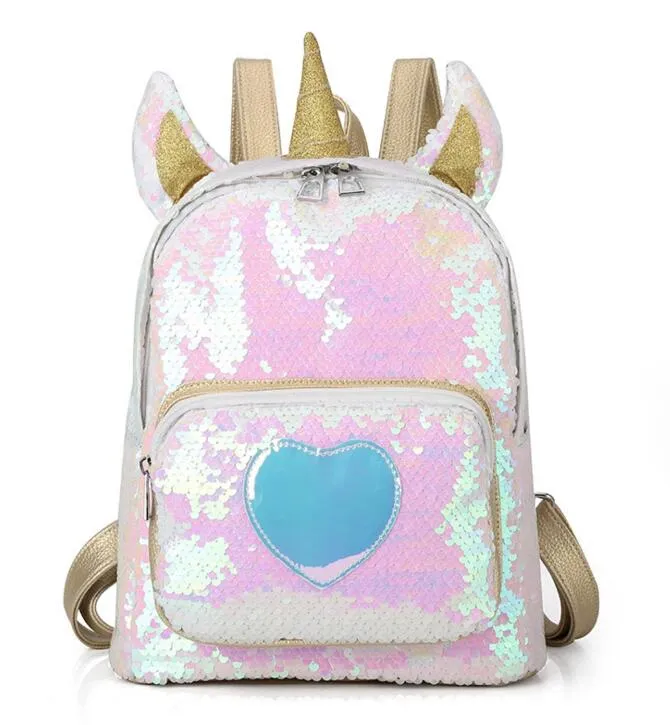 3pcs Backpack Bag Girl Student Sequin Unicorn Shaped Sport Shoulder Bags Mix Color
