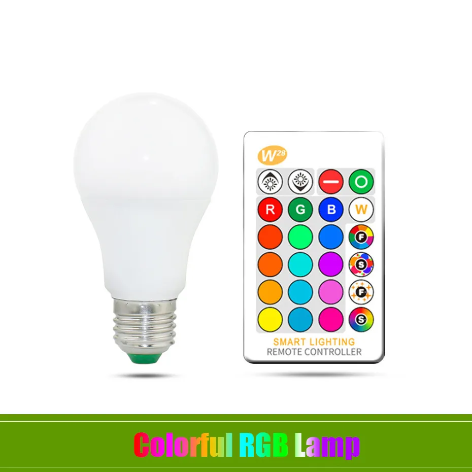 E27 LED Bulb 5W 10W 15W RGB + White 16 Color LED Lamp AC85-265V Changeable RGB Bulb Light With Remote Control + Memory Function