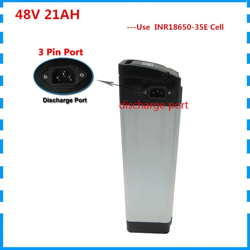 48V 21Ah Ebike Battery 1000W, Long Range, Samsung 35E Cells, 30A BMS,  Silver Fish Style, Top Discharge