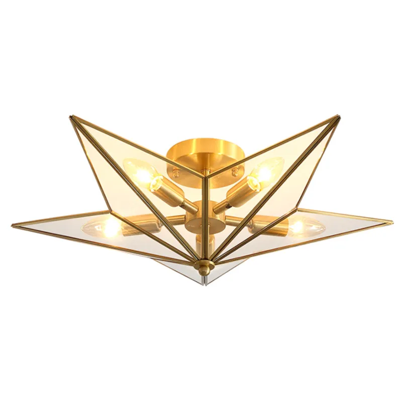 Creative Nordic Copper Octagonal Stars Led Ceiling Light E14 X 5 Aisle Staircase Corridor Living Room Ceiling Lamp Home Decor Light Fixtures