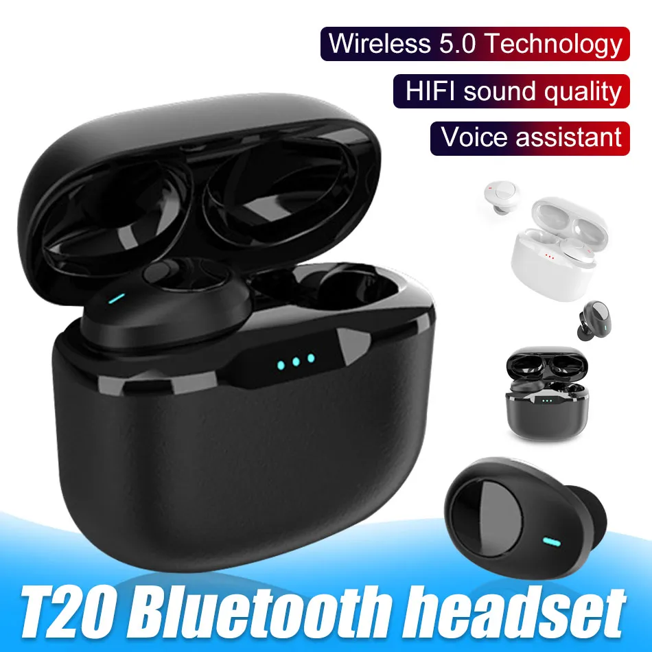 T20 TWS Bluetooth 5.0 наушники-вкладыши Беспроводные наушники с микрофоном HD Зов шумоподавление Спорт Earbuds для Android телефона в розничной коробке