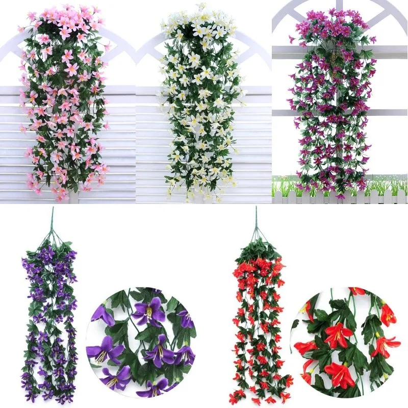 Lily Flower Wall Hanging Orchid Basket Living Room Home Decoration Flower Artificial Wedding Party Silk Flower Decoration