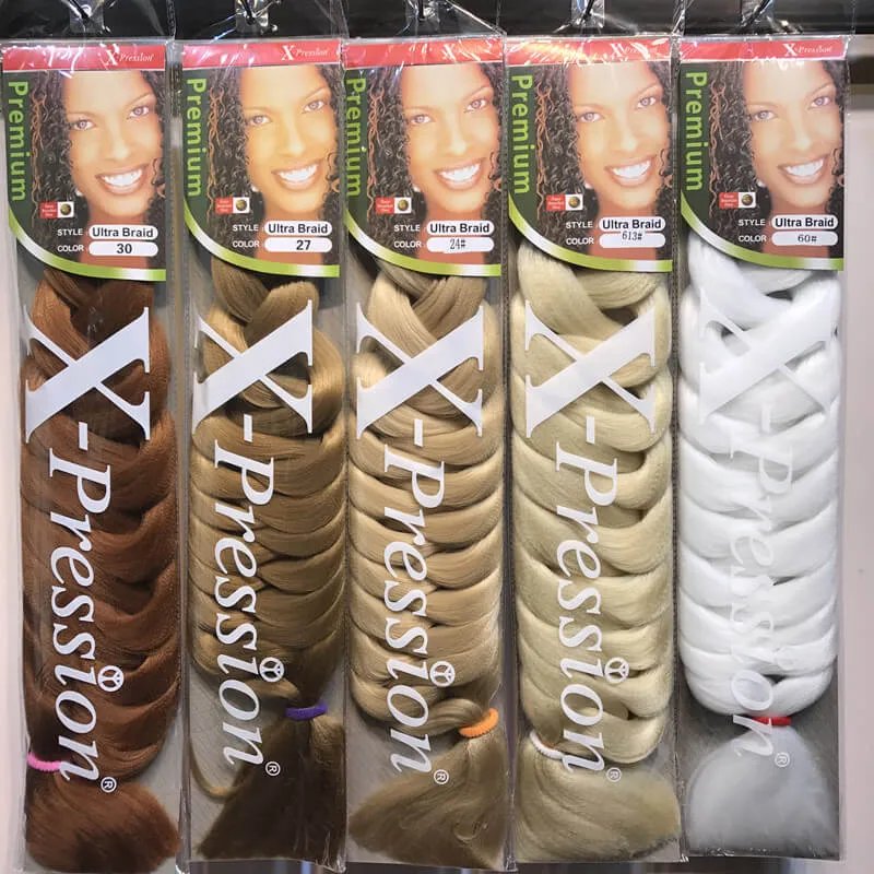 Xpression Braiding Hair Synthetic Hair Weave Jumbo Braids Ultra Braids Bulks Cheveux 82inch 크로 셰 뜨개질 머리 165 그램 단일 색상 도매