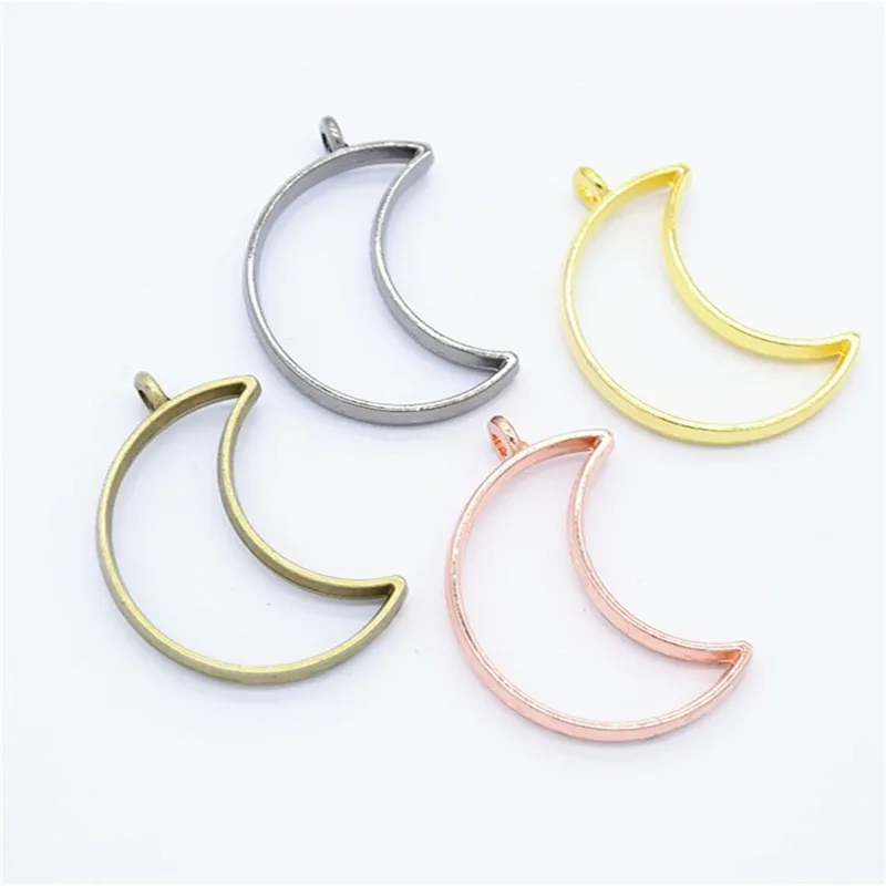 120PCS/lot 35*28mm 7 Color Alloy Jewelry Accessories Moon Charm Hollow Glue Blank Pendant Tray Bezel