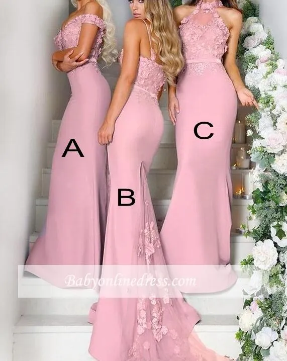 2020 nuevos vestidos de fiesta baratos de color rosa para madre e hija, un  hombro, tul, sirena, lado dividido, flores con gradas, vestidos de noche