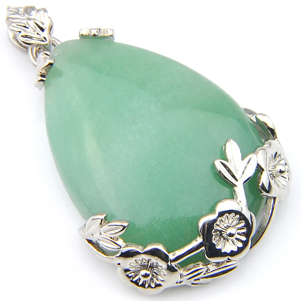 Luckyshine 27*25mm 6 pièces/lot Vintage argent naturel vert Dongling cristal pendentif nouveau charme fait à la main Rose fleur pendentif collier bijoux