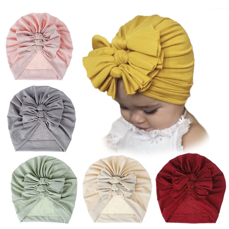 18 Colors Children's hats Headband autumn and winter new soft knitted fabric pleated bow Indian hat baby Headbands free ship 10