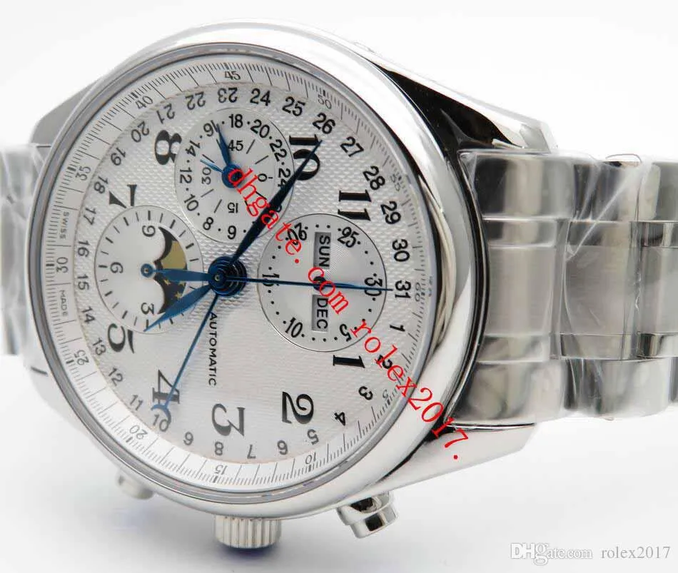 42mm Menores para hombre Master GS Factory Master Complications Asia ETA 7750 VALJOUX CRONOGRAFO AUTOMÁTICO CHRONÓGRAMA DE HOMBRES BLANCO RELOJES DE DIAL DE BLANCO DESPLEGADOR