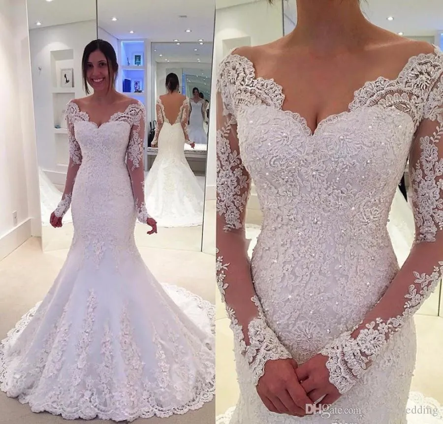 2019 Abito da sposa vintage a sirena a maniche lunghe romantico a buon mercato in pizzo Turchia Chiesa giardino abito da sposa formale occidentale plus size su misura