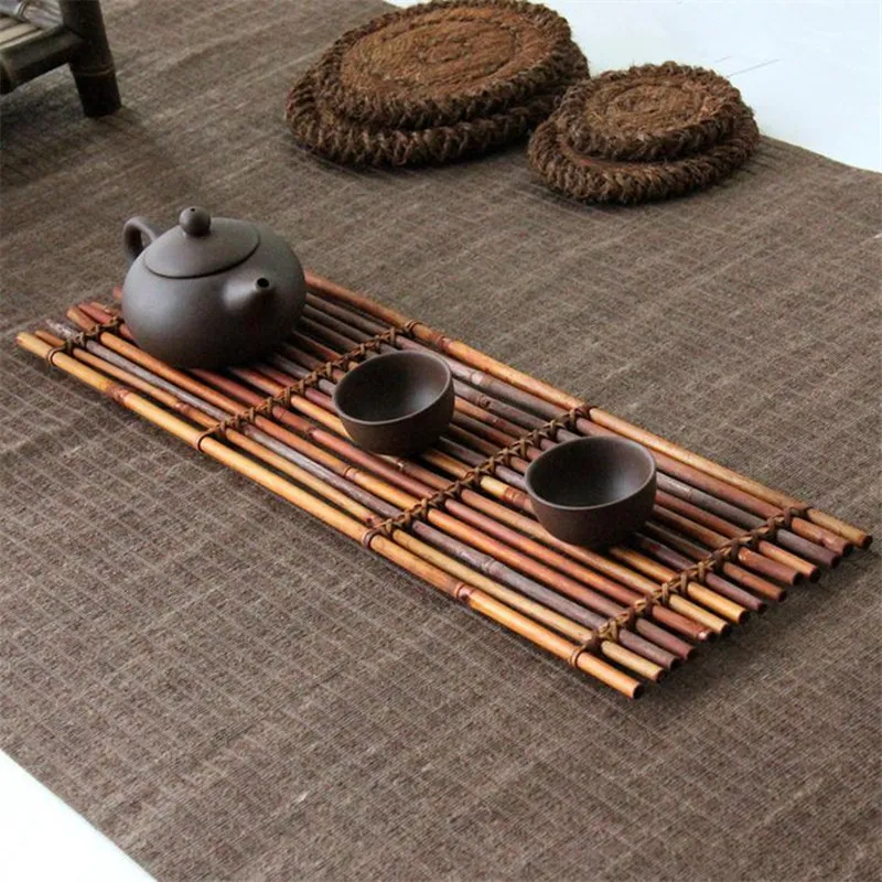 Tapis de tasse à thé en bambou naturel Tapis de tasse Sous-verres Porte-théière Pad pour service à thé Kungfu Posavasos Fait à la main Dessous De Verre Préférence