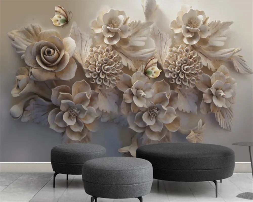 Beibehang Custom wallpaper murals home decor embossed flowers butterfly silk mural 3d living room bedroom TV sofa