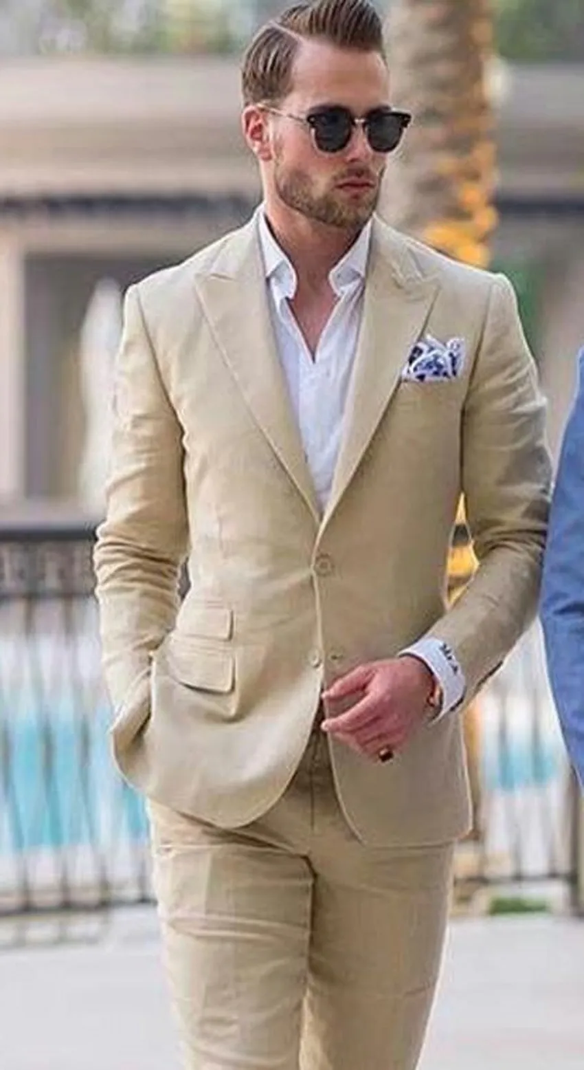 Bellissimi uomini beige smoking da sposa con risvolto a punta smoking da sposo slim fit giacca da uomo eccellente giacca da 2 pezzi (giacca + pantaloni + cravatta) 2679