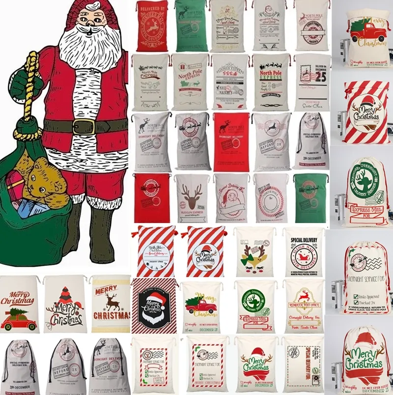 36styles Jul Drawstring Bag Canvas Bagsanta Sack Reindeers Santas Claus Xmas Strumpkasser Presenter