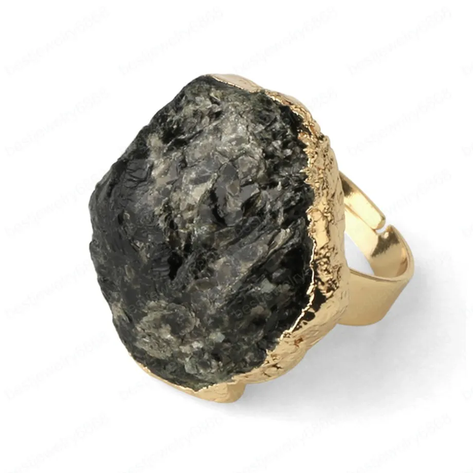 Pierre Naturelle Couleur Or Bague Réglable Irrégulière Noir Tourmaline ...