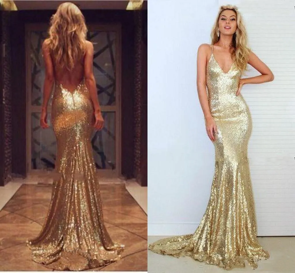 Вечерние платья Split Side Backless Пром платья Плюс Размер Длинные Русалка Sequined Пром платья дешевые сшитое