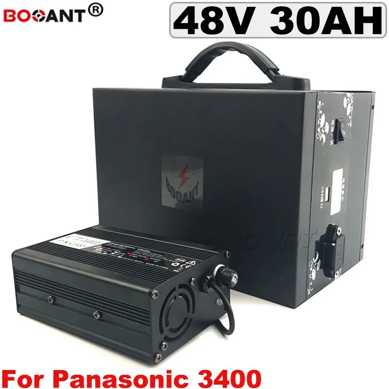 For Panasonic NCR18650B 48v Rechargeable E-Bike Lithium Battery 30AH 1000w with Metal Box 48v Electric Bike Battery +5A Charger