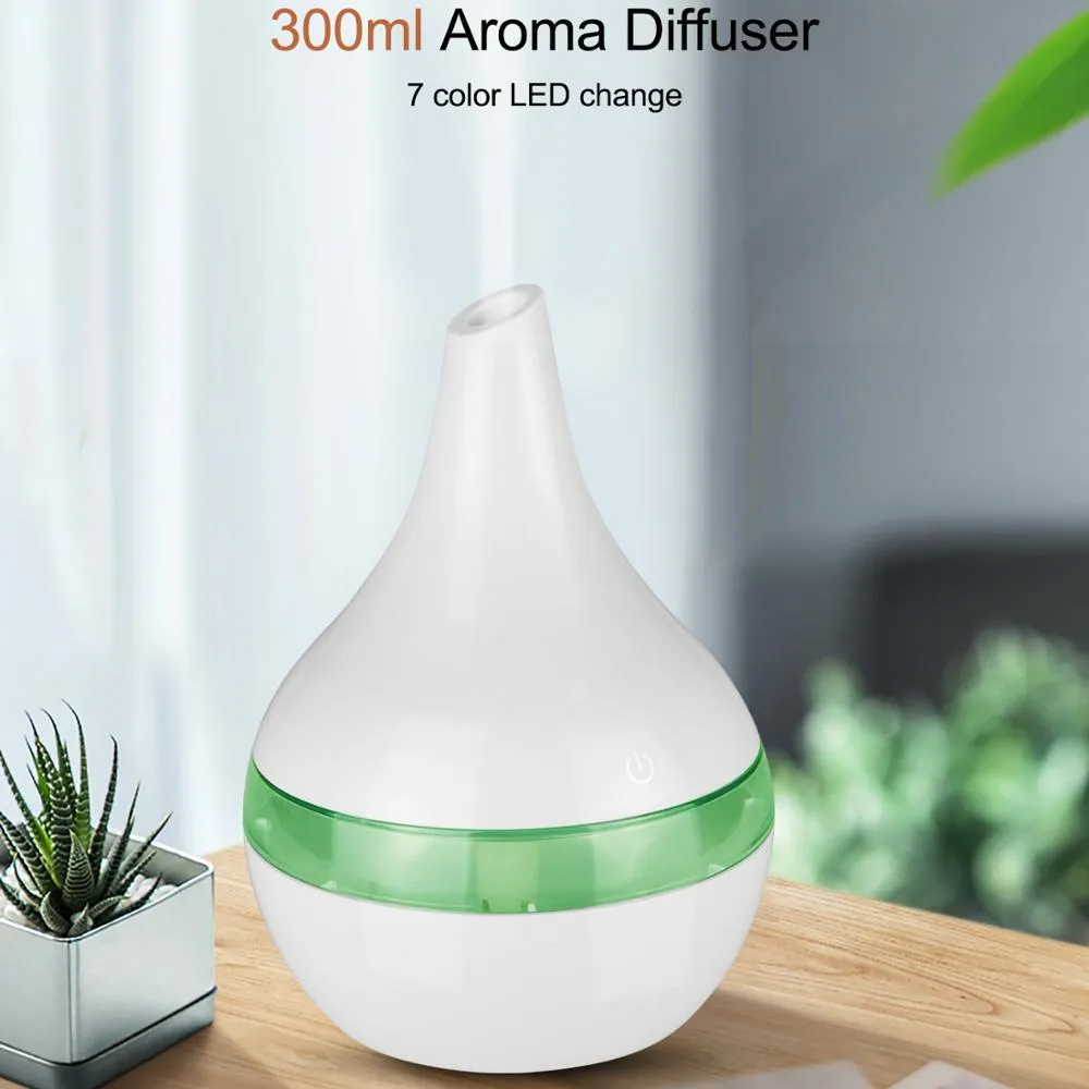 300ml USB Ultrasonic Air Humidifier White Wood Electric Aroma Air Diffuser Essential Oil Aromatherapy Cool Mist Maker for Car