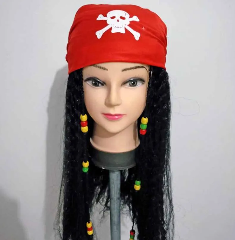 fantasia de halloween para homens adulto pirata capitão Jack sparrow  perucas chapéu piratas do caribe cosplay Acessórios feminino masculino