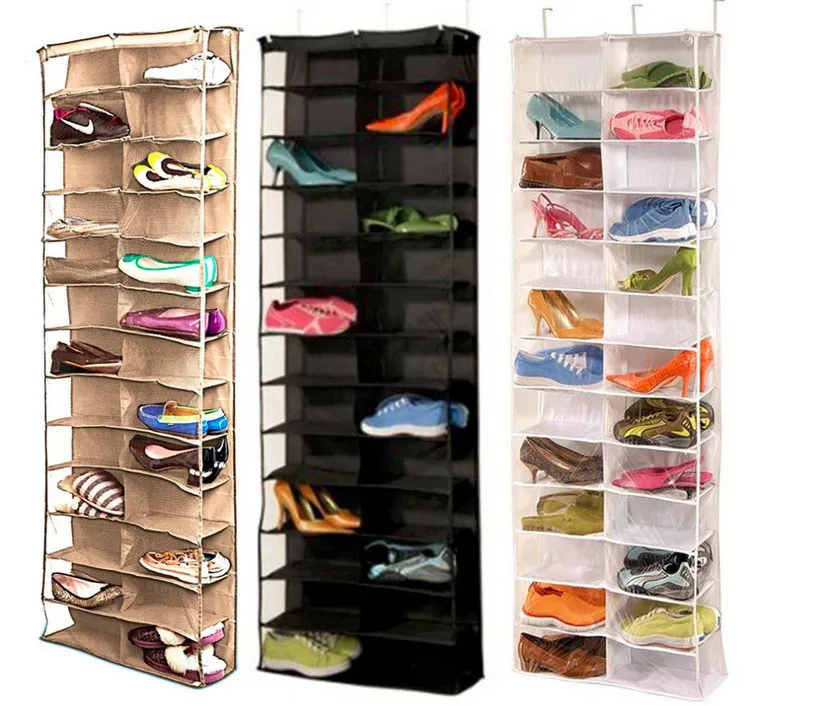 Hushåll Användbar 26 Pocket Shoe Rack Storage Arrangörhållare, Folding Door Closet Hängande Space Saver med 3 Färg