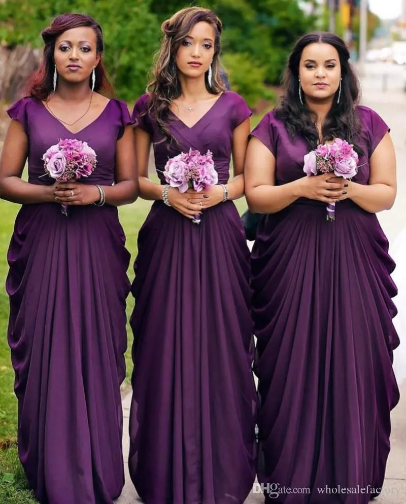 Plus Size Purple Chiffon Long Bridesmaid Dress with Lace-Up Back and Ruffle  Details from Dhgate Bridesmaid Dress - price 133.67