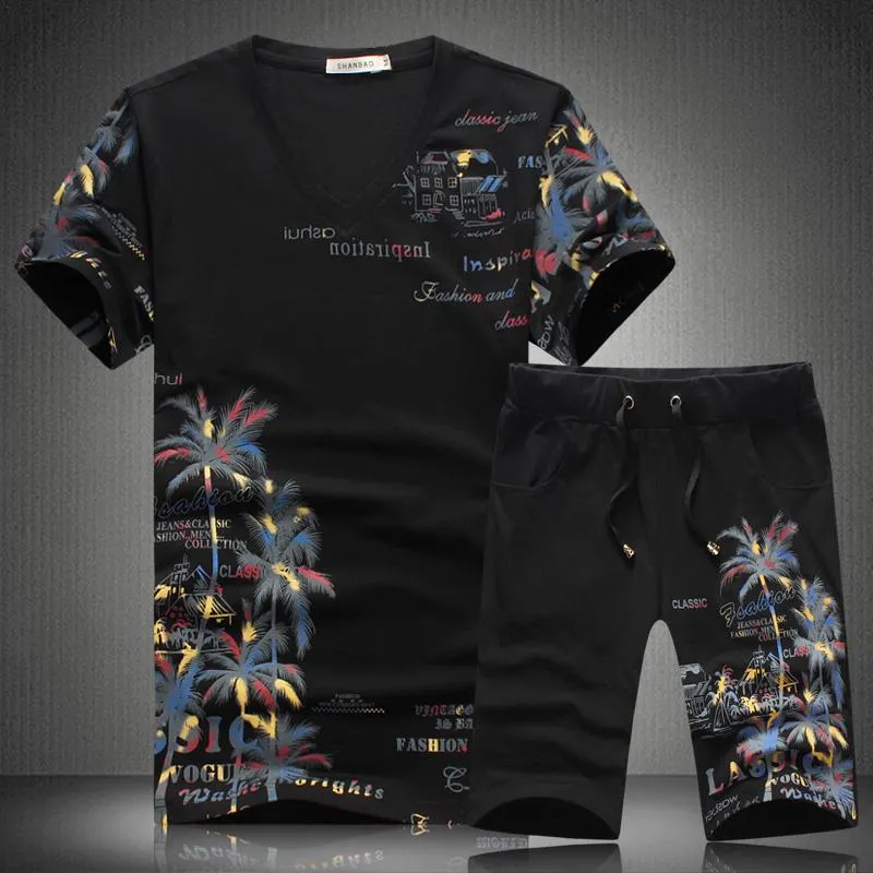 Muster Sommer Kurze Sets Männer Casual Coconut Island Druck Anzüge für Männer Chinesischen Stil Anzug Sets T Shirt + Hosen Designer Trainingsanzug Qualität