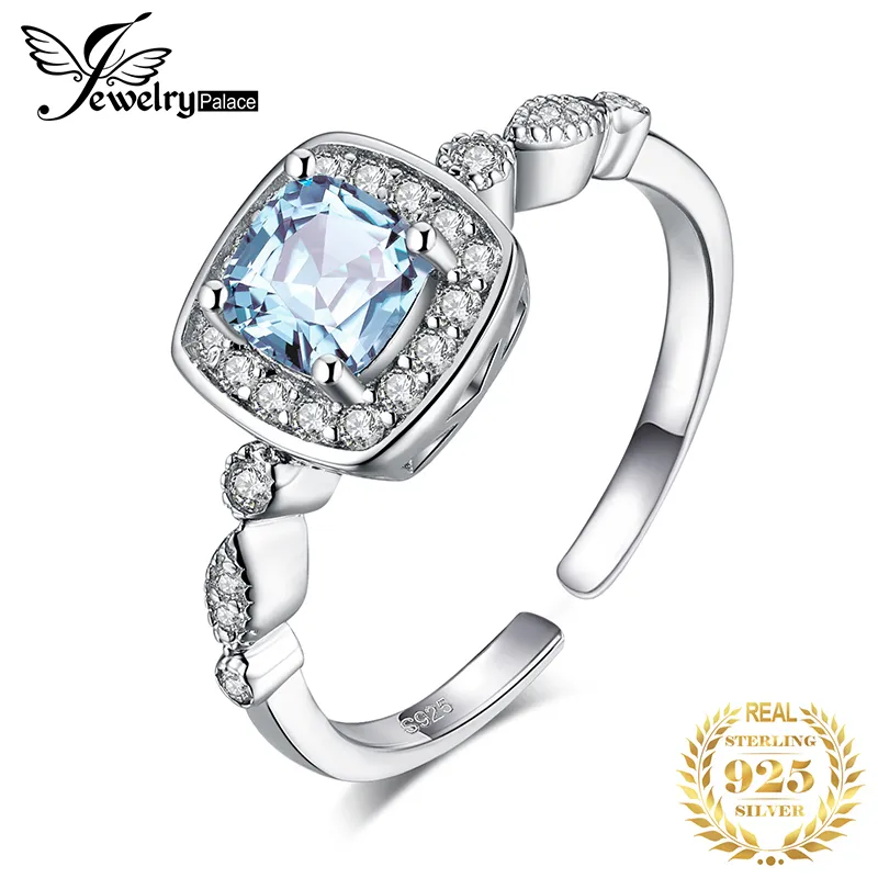 Ювелирные изделия 1CT Подлинное синее топаз кольцо 925 Серебряные кольца для женщин ореомообразывание серебро 925 драгоценности драгоценных камней v191220