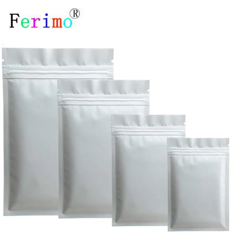 Ferimo 100pcs Vit Små Zip Lock Bags Storage Aluminium Folie Mylar Plast Poch Candy Food Bag grossist