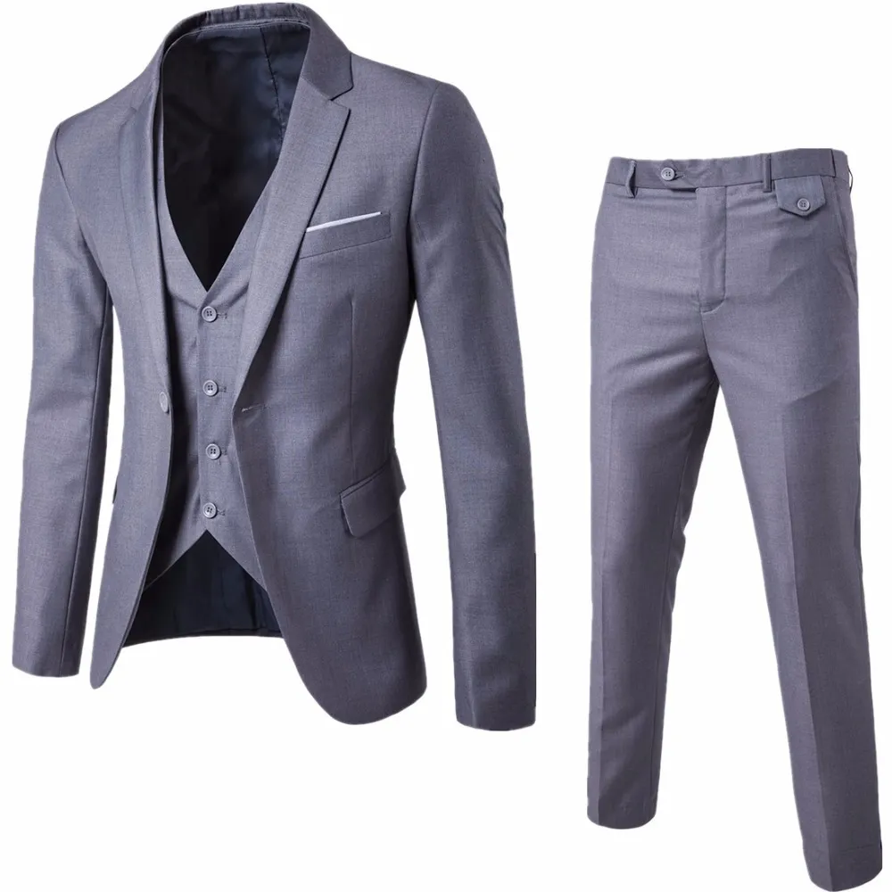 Light Grey Groom Tuxedos Notch Lapel Men Wedding Tuxedos Popular Men Business Dinner Prom Blazer 3 Piece Suit(Jacket+Pants+Tie+Vest) 1061