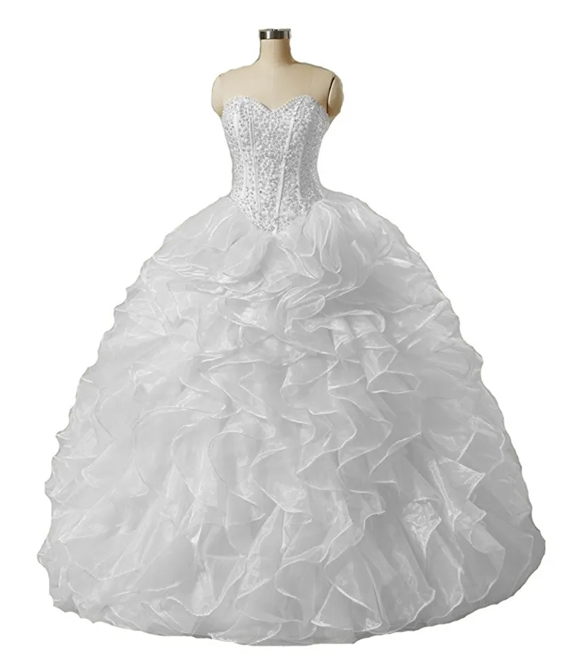 2019 Элегантное белое мяч платья Quinceanera платья из бисера сладкое 16 лет на шнуровке вечеринка вечеринка вечеринка вечернее платье Vestidos de 15 Anos QC1398