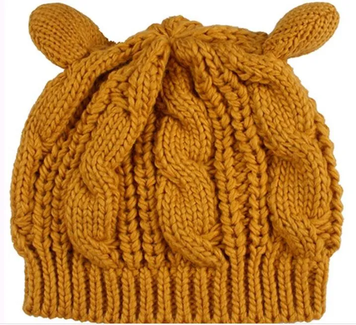 Selezione multicolore Orecchio di gatto Nuovo arrivo Donne eleganti Cappelli lavorati a maglia Berretto di pelliccia di coniglio Autunno Inverno Donna Cappello Skullies moda femminile