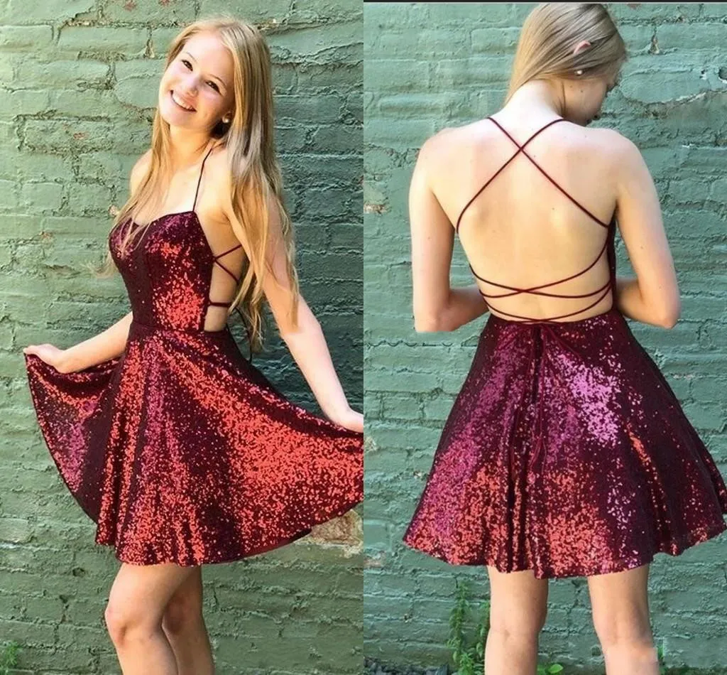 Sparkly короткие защелкивающиеся платья Homecoming 2020 Spaghetti CRISS CROSS STRAPS MINI Cocktail Party Prays Prom Tress для сладкого 16