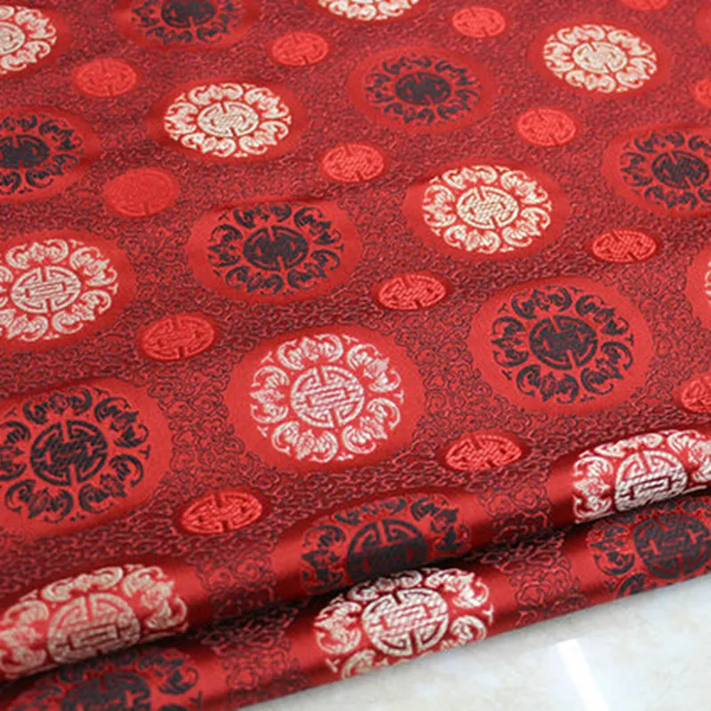 Tyg 1 gård röd cirkel brocade jacquard kinesisk silke för kvinnor cheongsam qipao bröllopsklänning