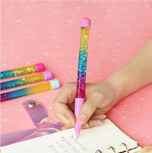Cute 0.5mm Fairy Stick Ballpoint Pen Drift Sand Glitter Crystal Pen Rainbow Color Creative Ball Pen Kids Gift Novelty Stationery GB17