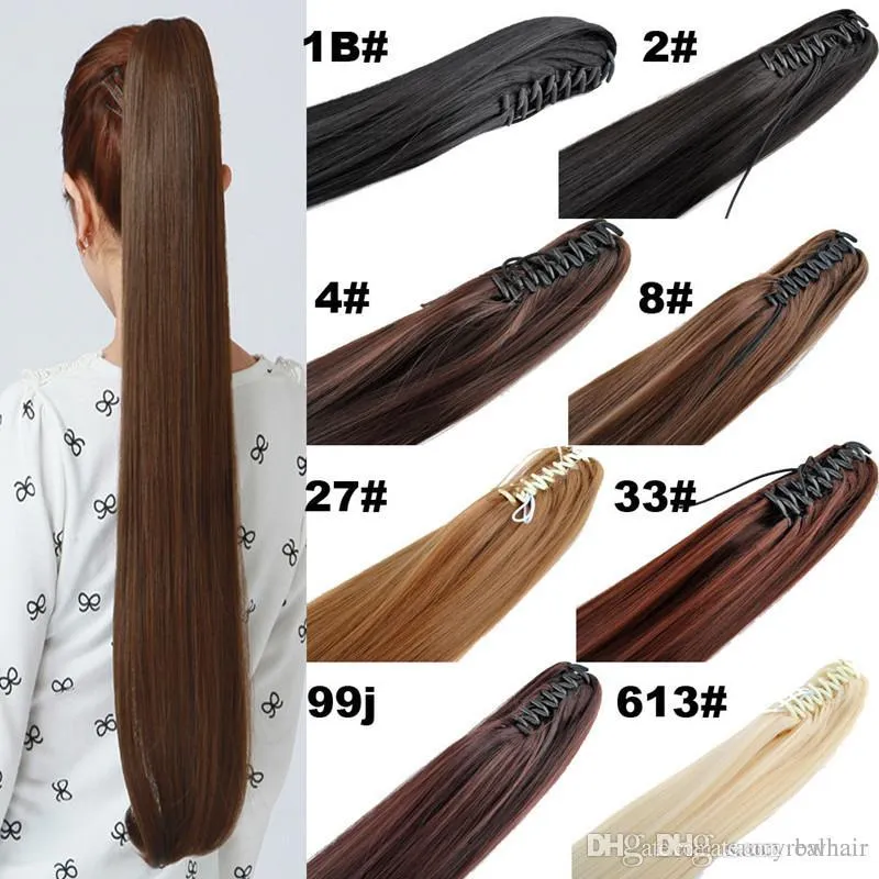 Duża rabata 100% Natural Brazylijski Remy Human Hair Ponytail Claw Clips In / On Human Hair Extension Proste włosy 2 sztuk 200gram, Darmowy DHL