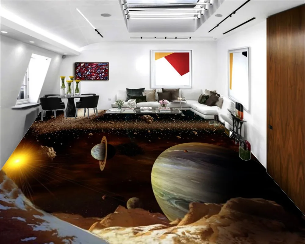 カスタム3Dホームフロア壁画壁紙美的宇宙惑星リビングルーム寝室3D床の壁紙