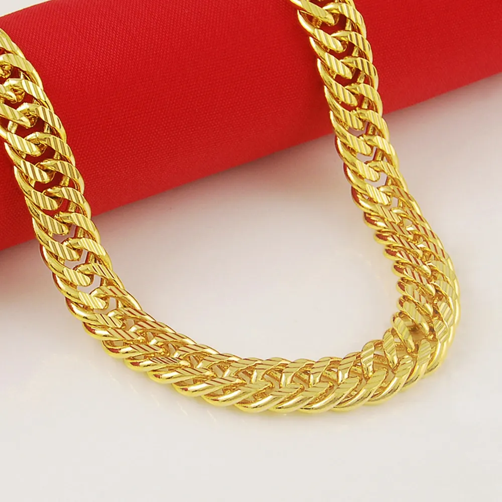 10mm de large bijoux pour hommes serrés en or jaune 18 carats Filld Double chaîne gourmette collier Hiphop chaîne solide accessoires haut de gamme à la mode