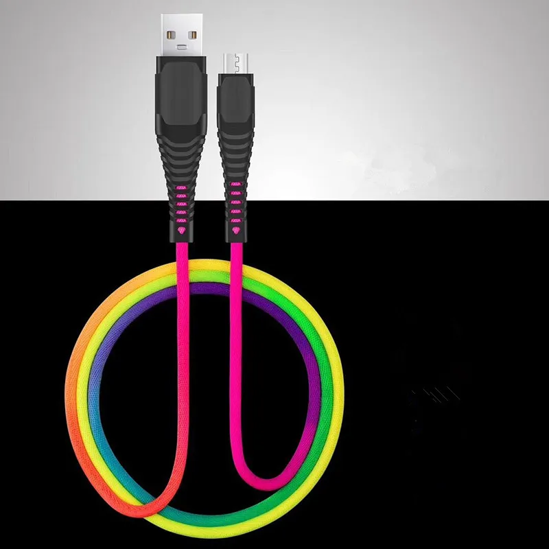 Type C Micro USB-kabel 1m 3ft Duurzaam 2A Snelle opladen Rainbow Alloy USB-kabels voor Samsung S8 S9 S10 Opmerking 8 9 HTC LG Android-telefoon