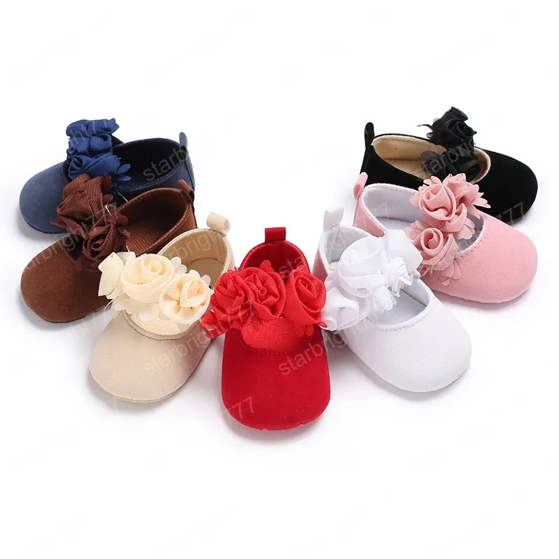 Hook Loop Nyfödda Lace Baby Girls Skor Infant Tollder First Walkers Princess Moccasins Bowknot Solid Soft Shoes