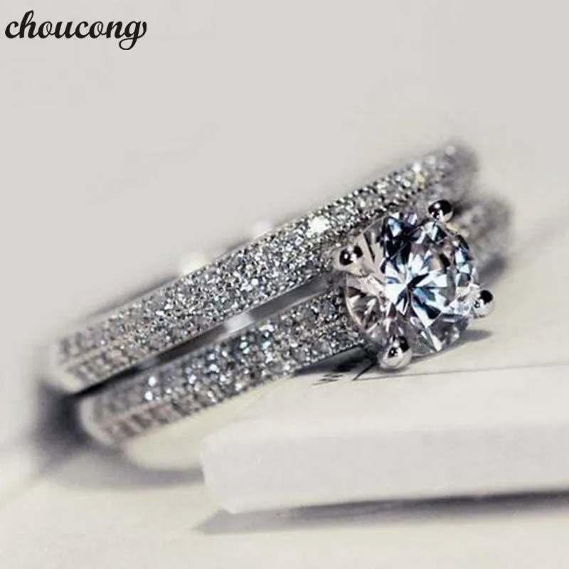 Choucong Women Wedding Ring Set 925 Sterling Silver Diamond Ringar Kvinna Party Smycken Gift 3 Färg SilverRosegold