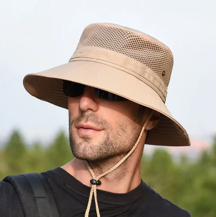 Cappello da sole per uomo Donna Summer Outdoor Protezione solare Cappello a tesa larga con bordo impermeabile Impermeabile e traspirante Cappello Boonie per Safari Fishing Golf