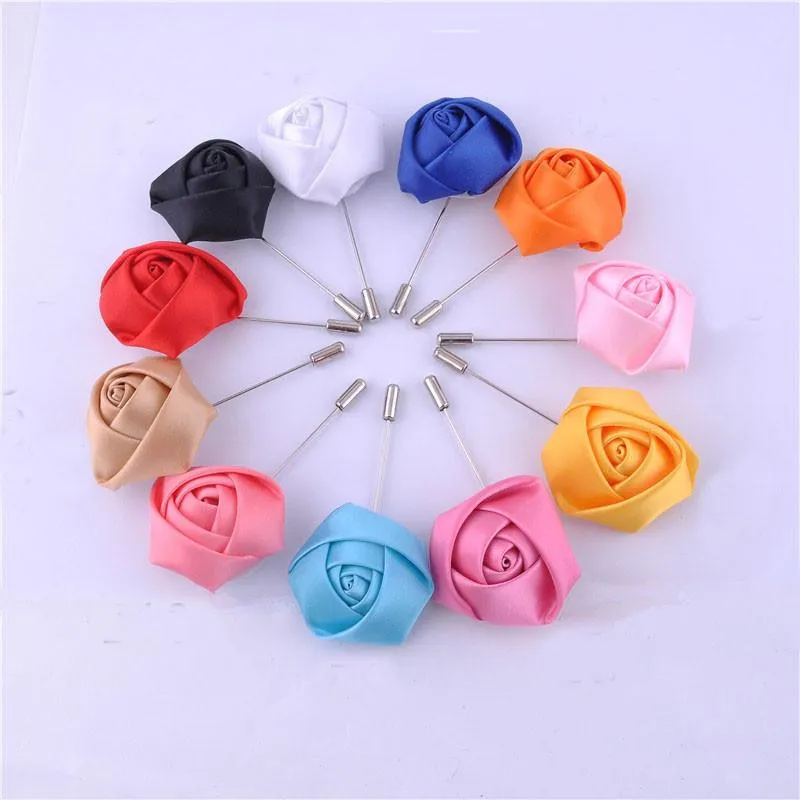 Vente en gros - Boutonnière de mariage Floral Stain Soie Rose Fleur 16 Couleurs Disponibles Groom Groomsman Homme Pin Broche Corsage Costume Décoration