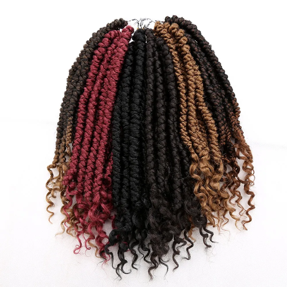 Senegalese Spring Twist Crochet Braids Hair Kinky Curly Ends Dreadlock Syntetisk Hair Extension för kvinna 12inch 12Roots / PC